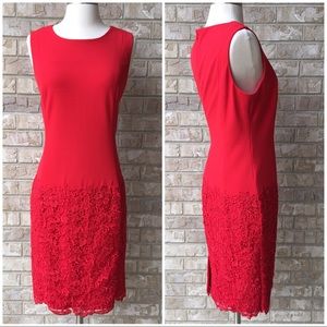 Calvin Klein Coctail Lace Overlay Red Dress Size 10 🌸